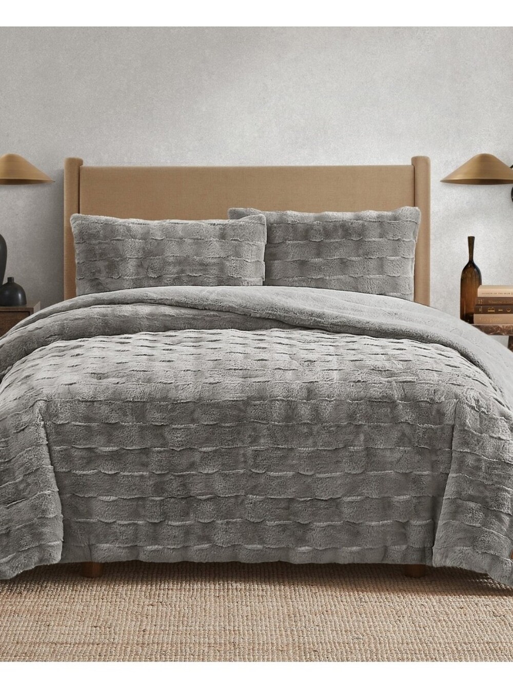 (6)Frye Faux Fur Textured Comforter Set 3 piece